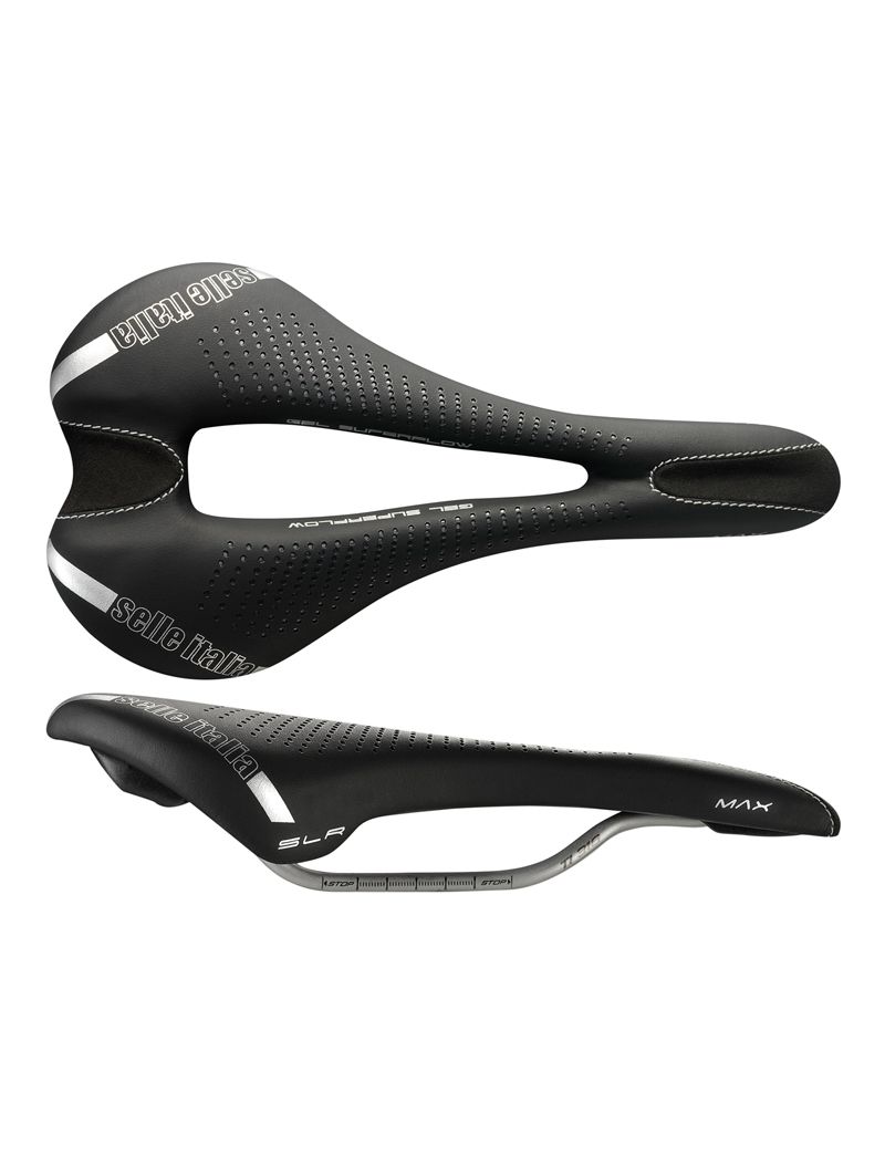 Siodło SELLE ITALIA MAX SLR GEL SUPERFLOW L (id match - L3) TI 316 Tube 7, fibra-tek, 280g czarne (NEW) 