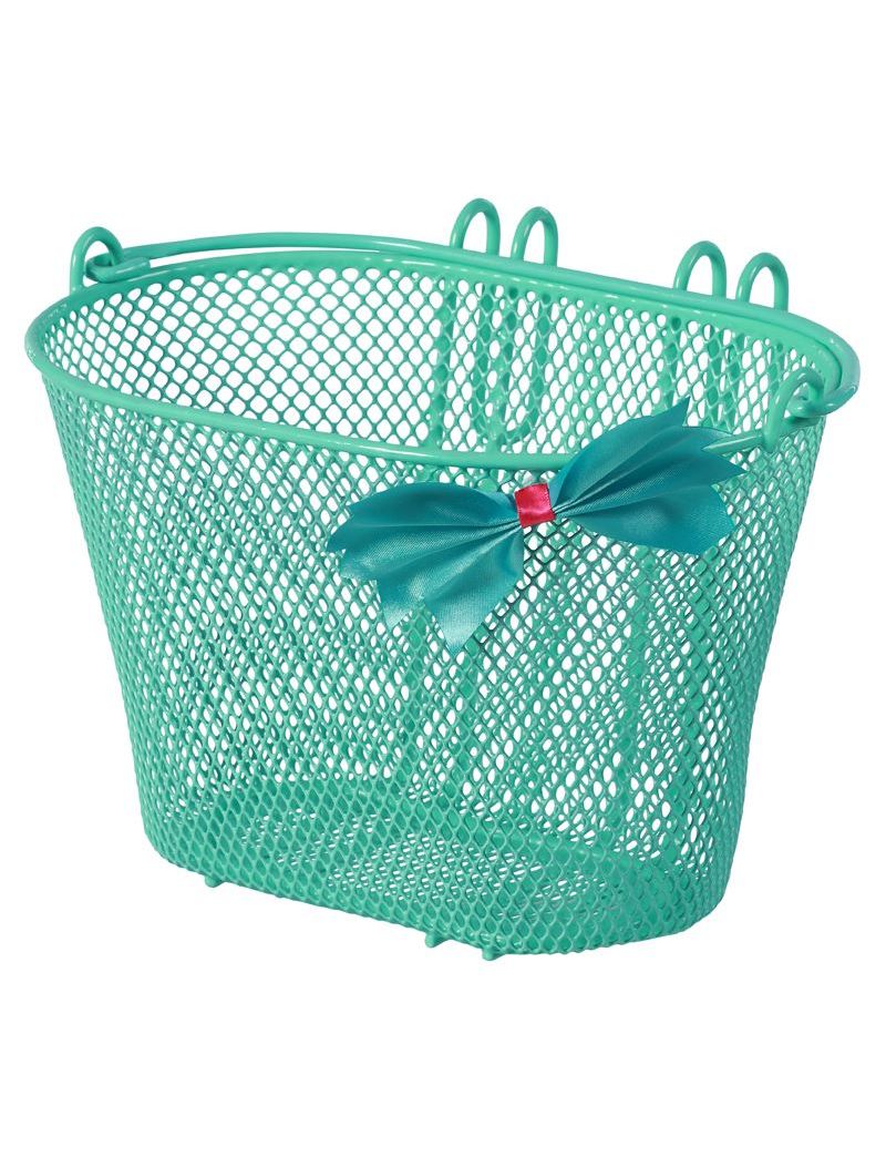 Kosz na kierownicę BASIL JASMIN BASKET JUNIOR mocowanie na haki 12"-20", stalowy kokarda zielony (NEW) 