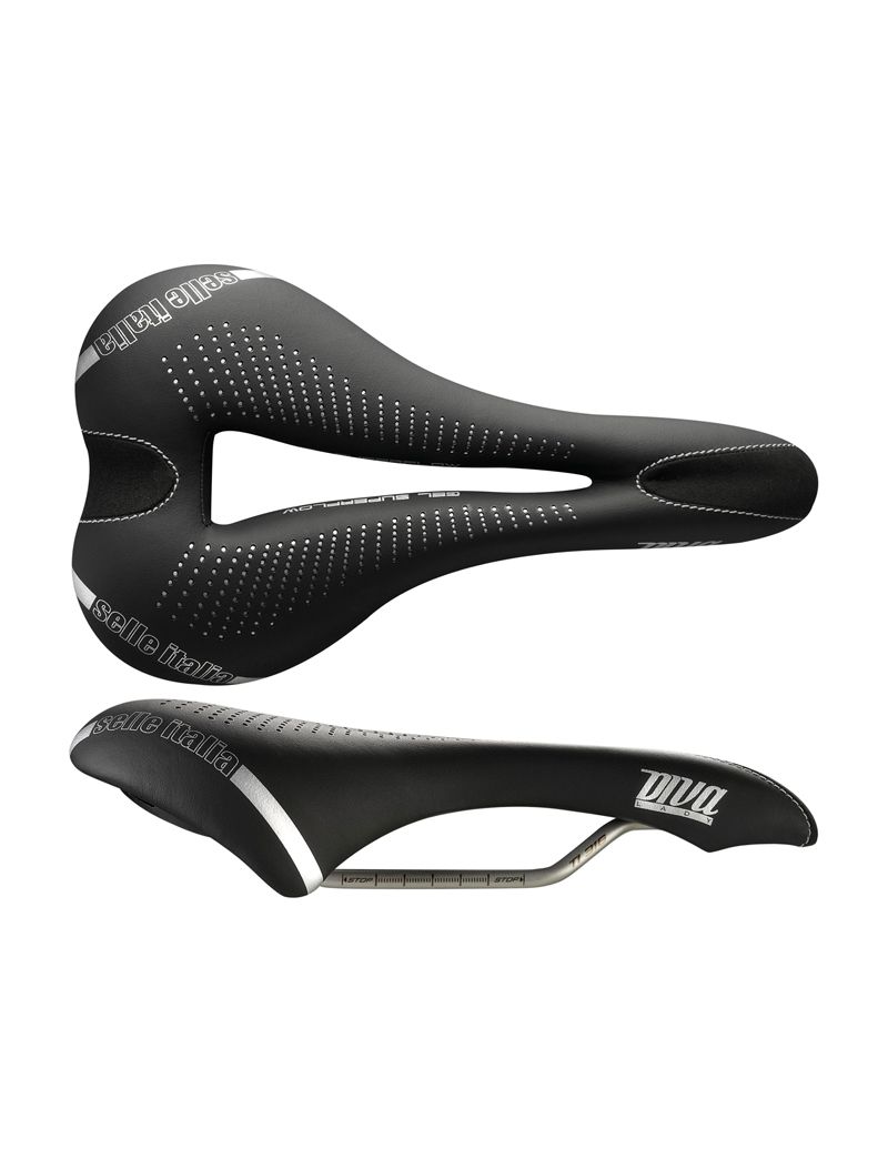 Siodło SELLE ITALIA DIVA GEL SUPERFLOW S (id match - S3) TI 316 Tube 7, fibra-tek, 275g czarne (NEW) 