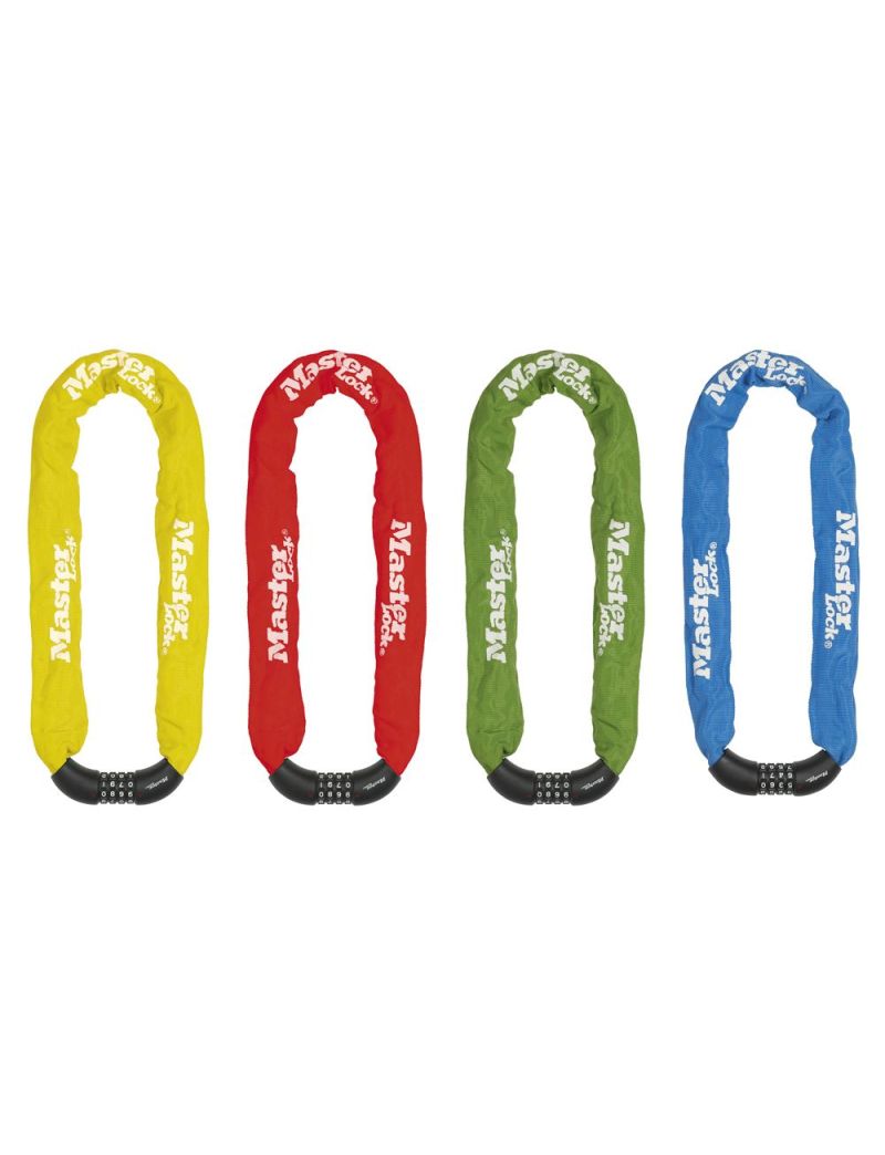 Zapięcie rowerowe MASTERLOCK QUANTUM 8392 ŁAŃCUCH 8mm 40mm 90cm SZYFR zestaw mix kolorów pudełko 6szt. (NEW) 