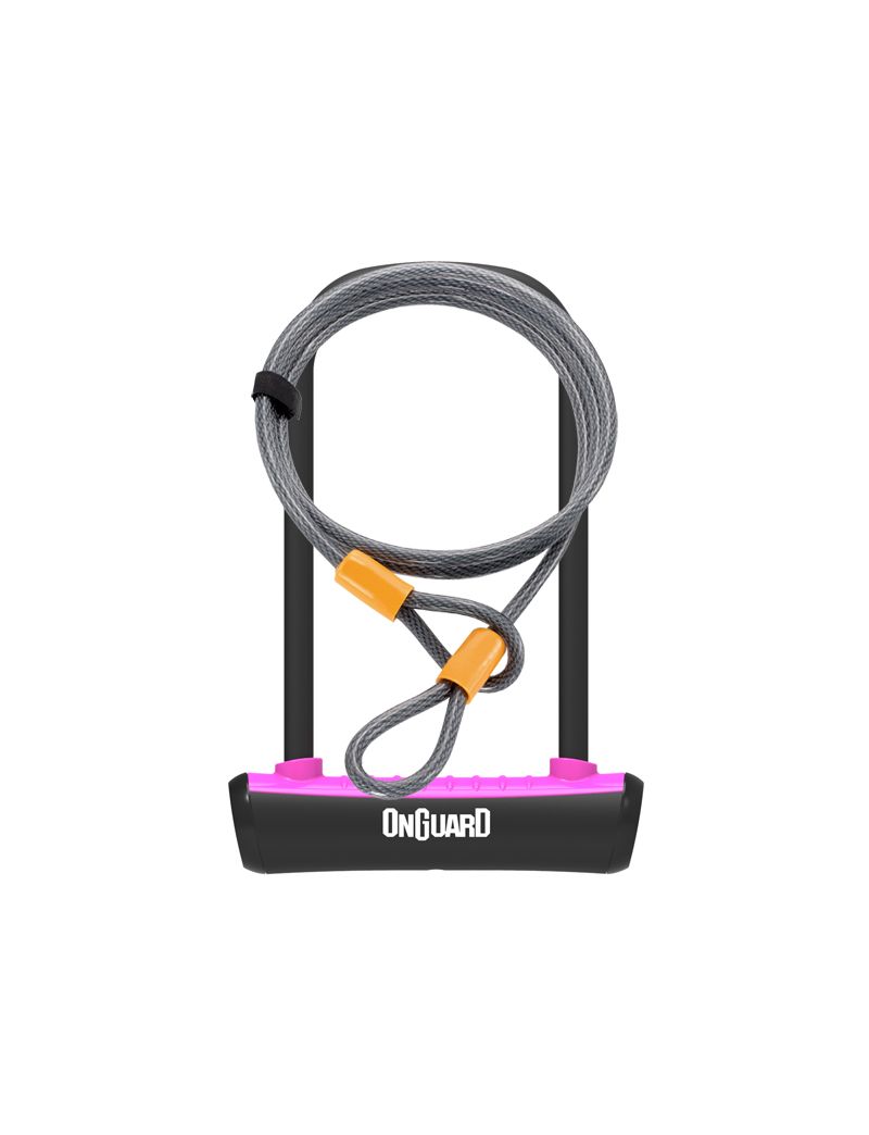 Zapięcie rowerowe ONGUARD NEON 8154PN U-LOCK - 115mm 230mm - uchwyt + 2 x Klucze + linka 10mm 120cm różowe (NEW) 