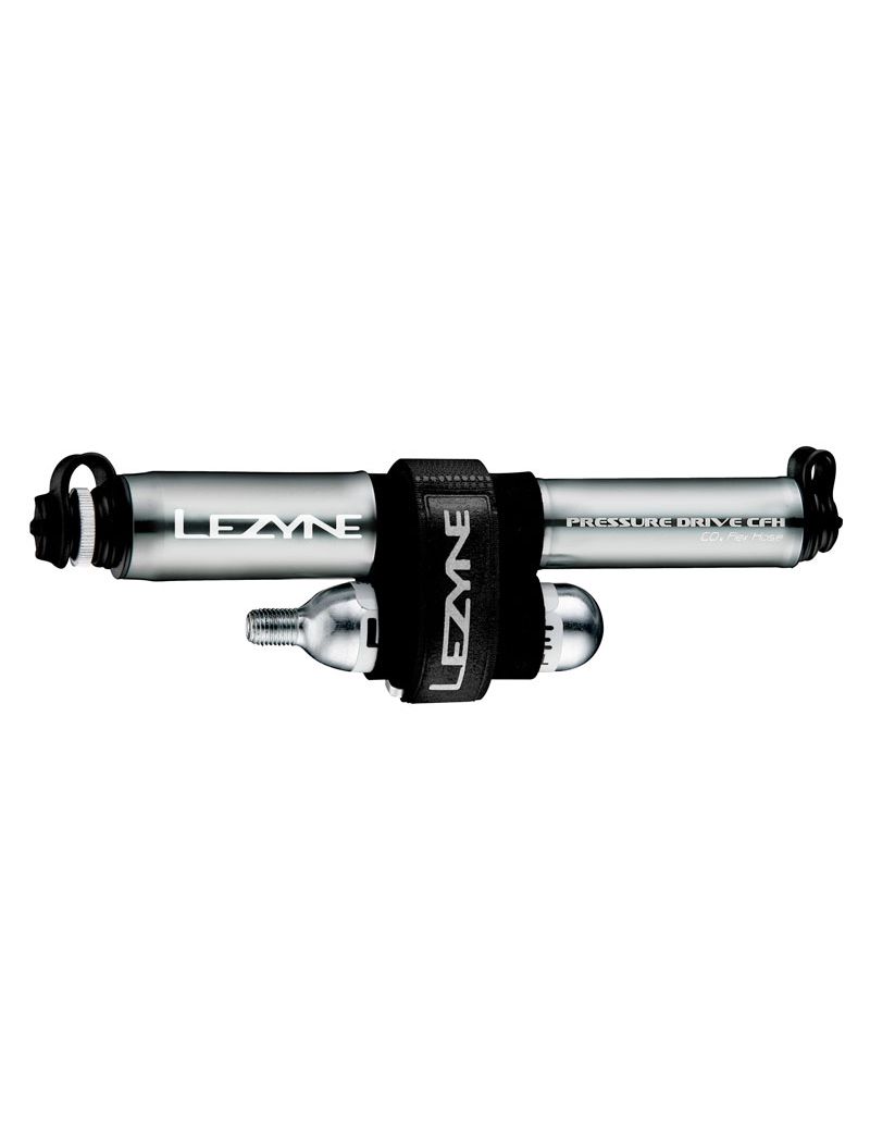 Pompka ręczna LEZYNE PRESSURE DRIVE CFH HP 120psi metalowy przewód CO2 + 1x nabój gazowy 16g grafitowa (NEW) 