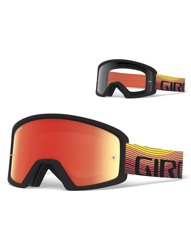 Gogle GIRO BLOK orange heatwave (Szyba kolorowa AMBER xx% S3 + Szyba Przeźroczysta 99% S0) mocowanie pod zrywki +10 zrywek (NEW) 