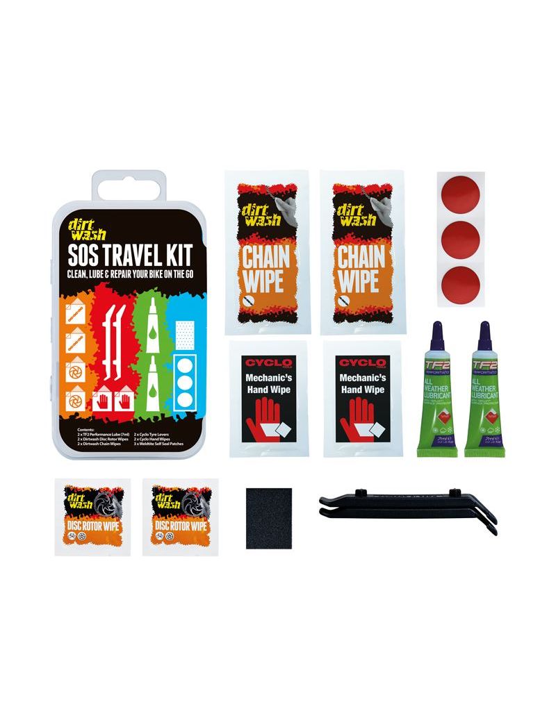 Zestaw czyszcząco-naprawczy WELDTITE DIRTWASH SOS TRAVEL KIT 3x łatki samoprzylepne + 2x łyżki + 2x oleje + chusteczki 