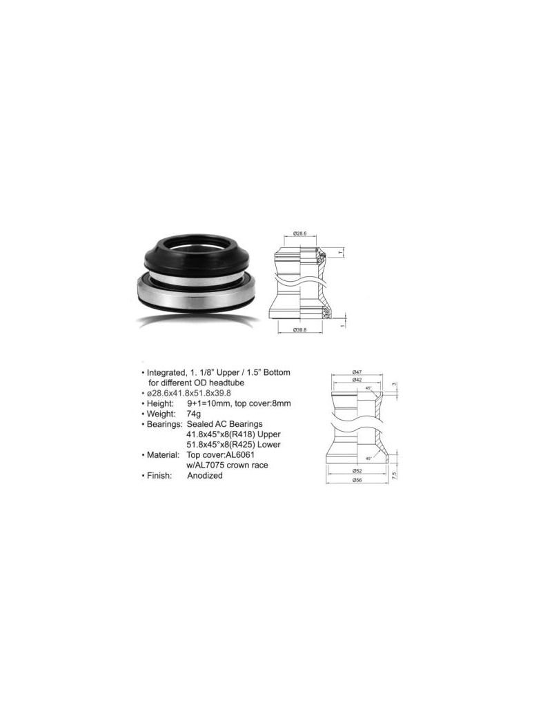 Stery AUTHOR ACO-HS40 Integrated 1-1/8"-1,5"  (28.6/51.8/39.8mm) czarne