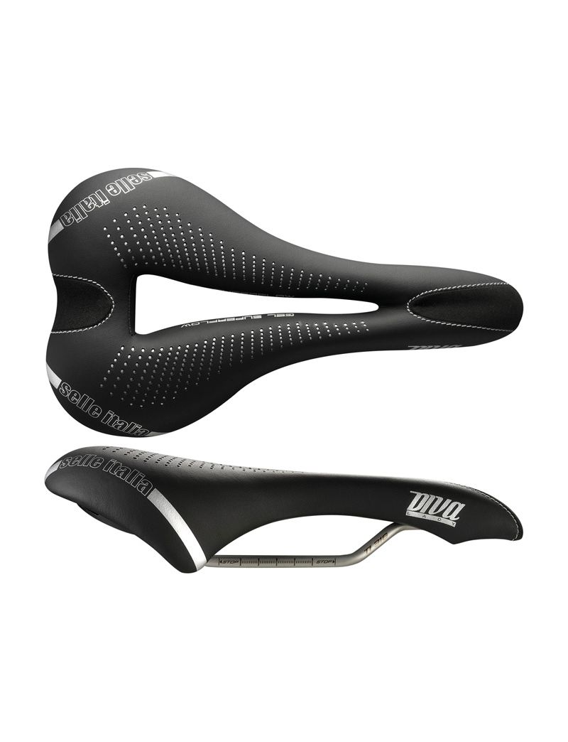 Siodło SELLE ITALIA DIVA GEL SUPERFLOW S (id match - S3) TI 316 Tube 7, fibra-tek, 275g czarne (NEW) 