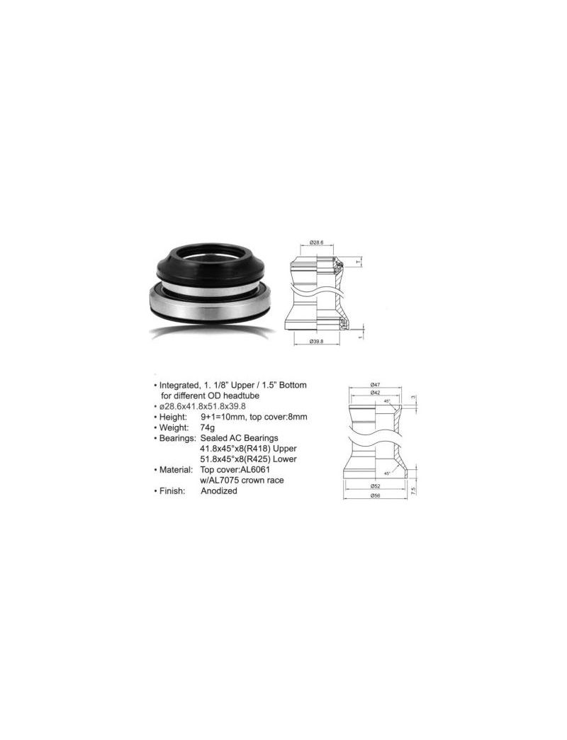 Stery AUTHOR ACO-HS40 Integrated 1-1/8"-1,5"  (28.6/51.8/39.8mm) czarne 