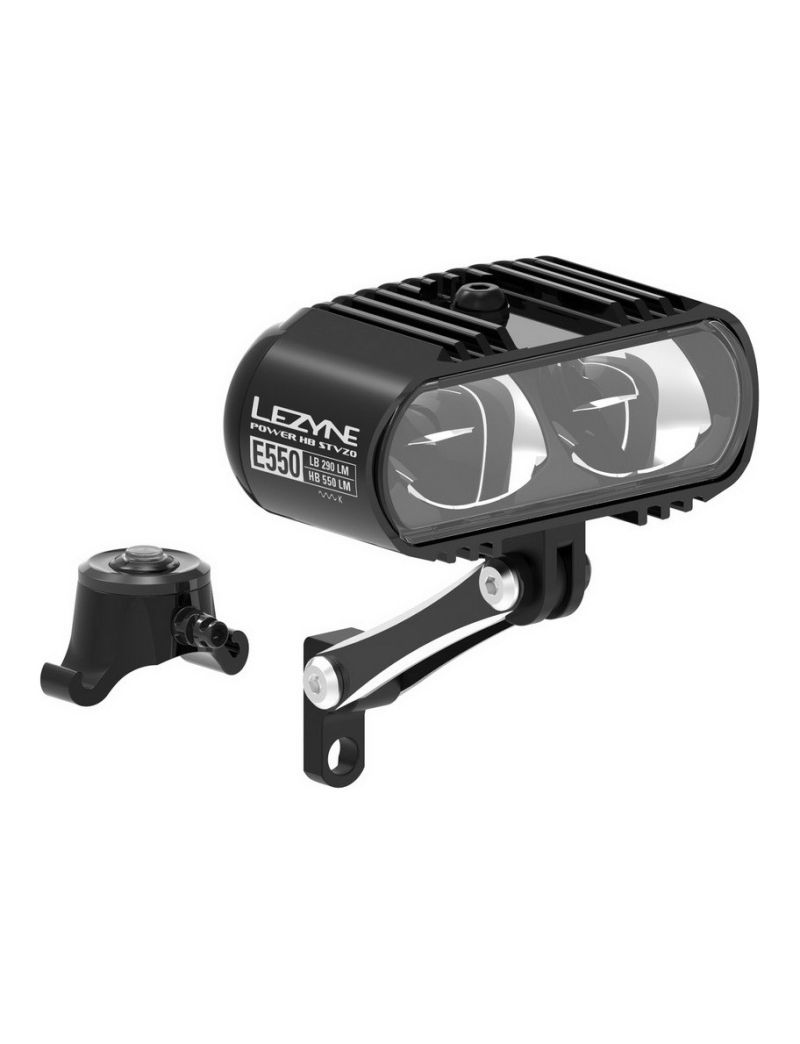 Lampka przednia LEZYNE EBIKE POWER HB STVZO E550 550 lumenów 120 luxów, AUTO DAY/NIGHT SENSOR pod napęd elektryczny, system mocowania X-LOCK, kabel 130cm czarna (WYPRZEDAŻ -50%)