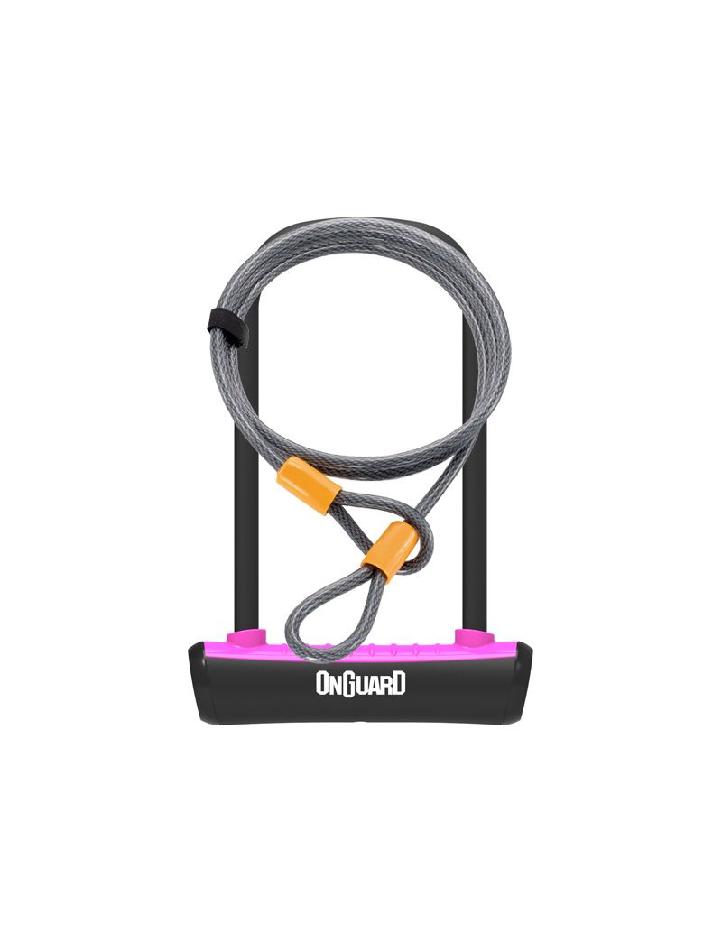 Zapięcie rowerowe ONGUARD NEON 8154PN U-LOCK - 115mm 230mm - uchwyt + 2 x Klucze + linka 10mm 120cm różowe (NEW) 
