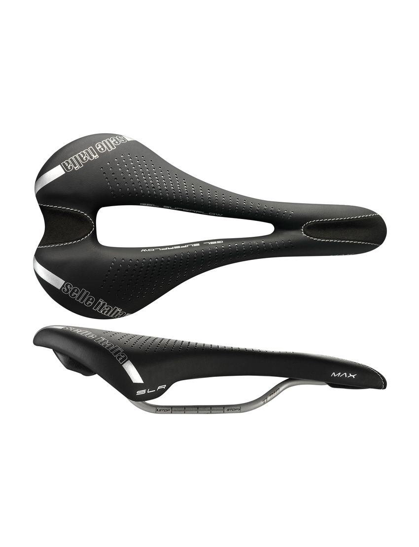 Siodło SELLE ITALIA MAX SLR GEL SUPERFLOW L (id match - L3) TI 316 Tube 7, fibra-tek, 280g czarne (NEW) 