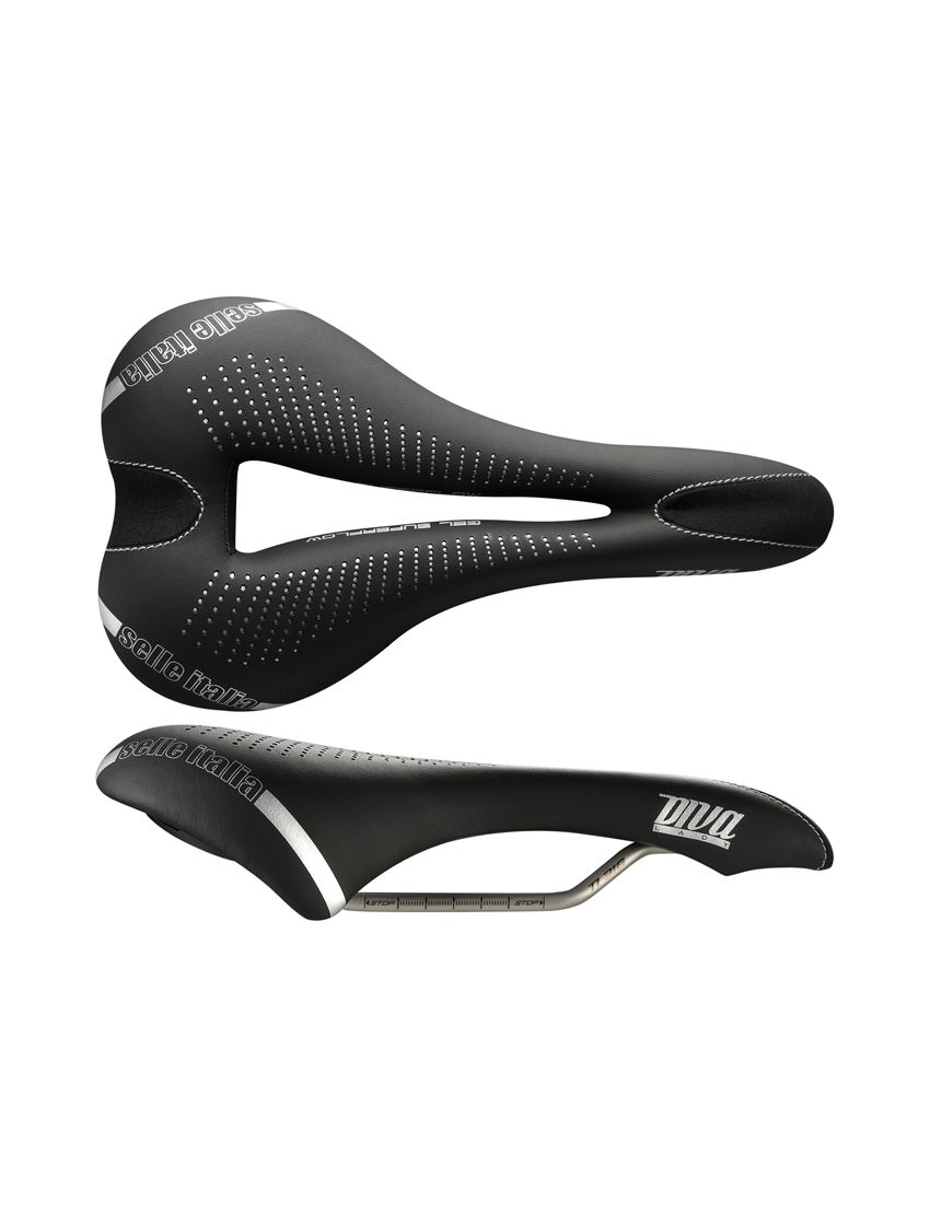 Siodło SELLE ITALIA DIVA GEL SUPERFLOW S (id match - S3) TI 316 Tube 7, fibra-tek, 275g czarne (NEW) 