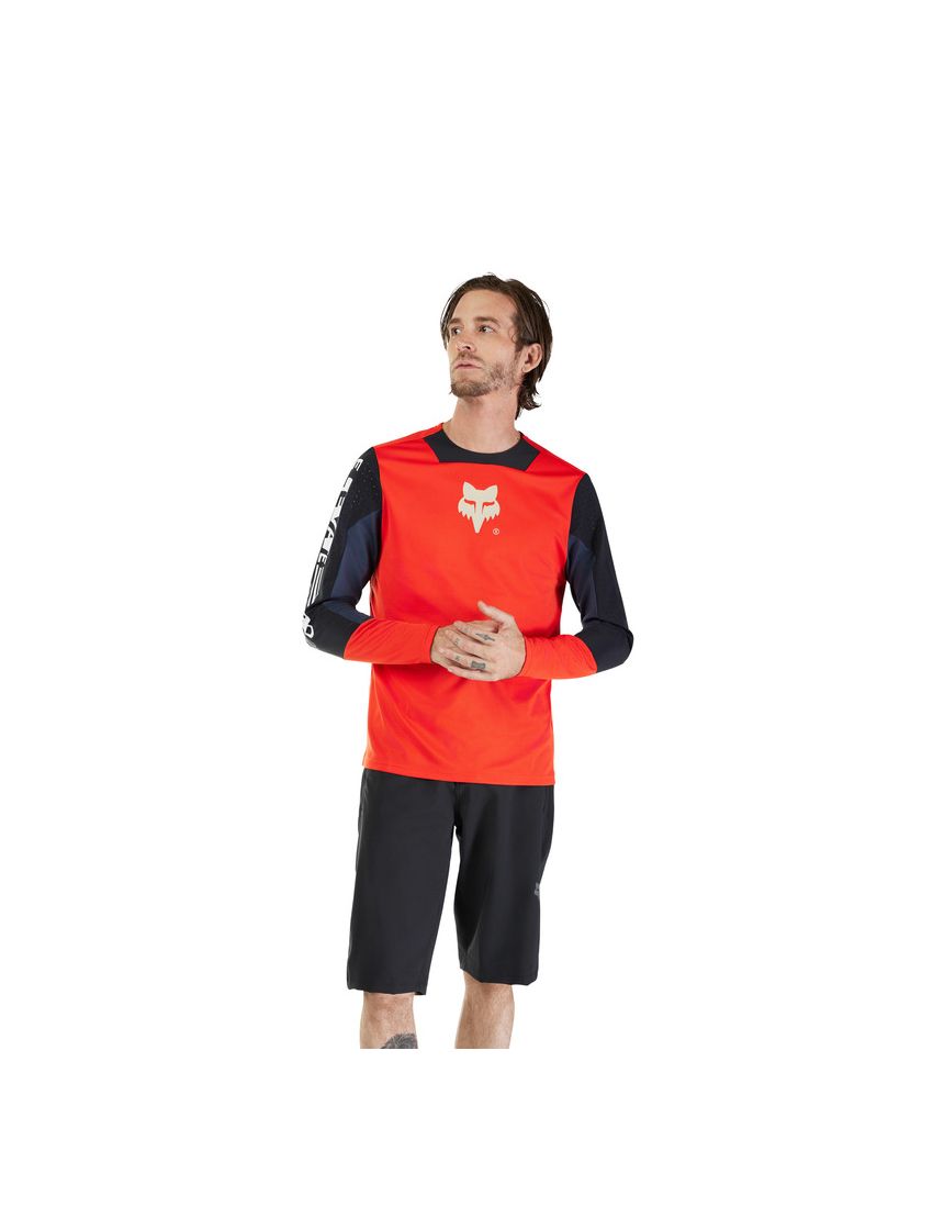 Fox Koszulka Rowerowa Z DŁugim RĘkawem Junior  Defend Elevated Fluo Red Yl
