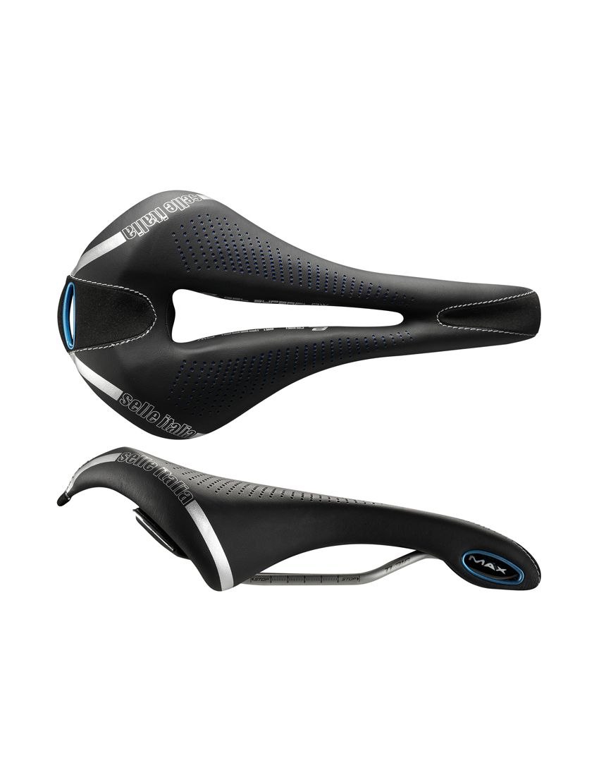 Siodło SELLE ITALIA MAX FLITE E-BIKE GEL SUPERFLOW L (id match - L3) TI 316 Tube 7, fibra-tek - Mokka, 320g czarno-niebieski (NEW) 