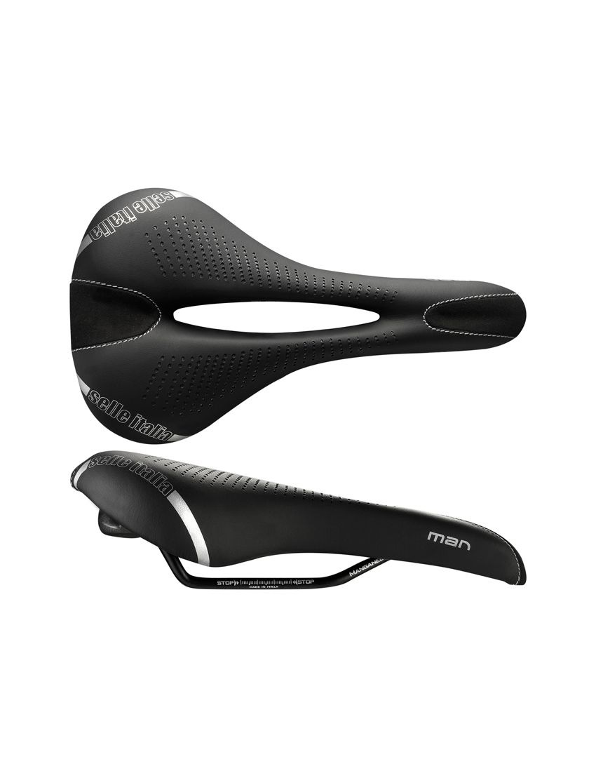 Siodło SELLE ITALIA MAN GEL FLOW L (id match - L2) Manganese Tube 7, fibra-tek, 310g czarne (NEW)