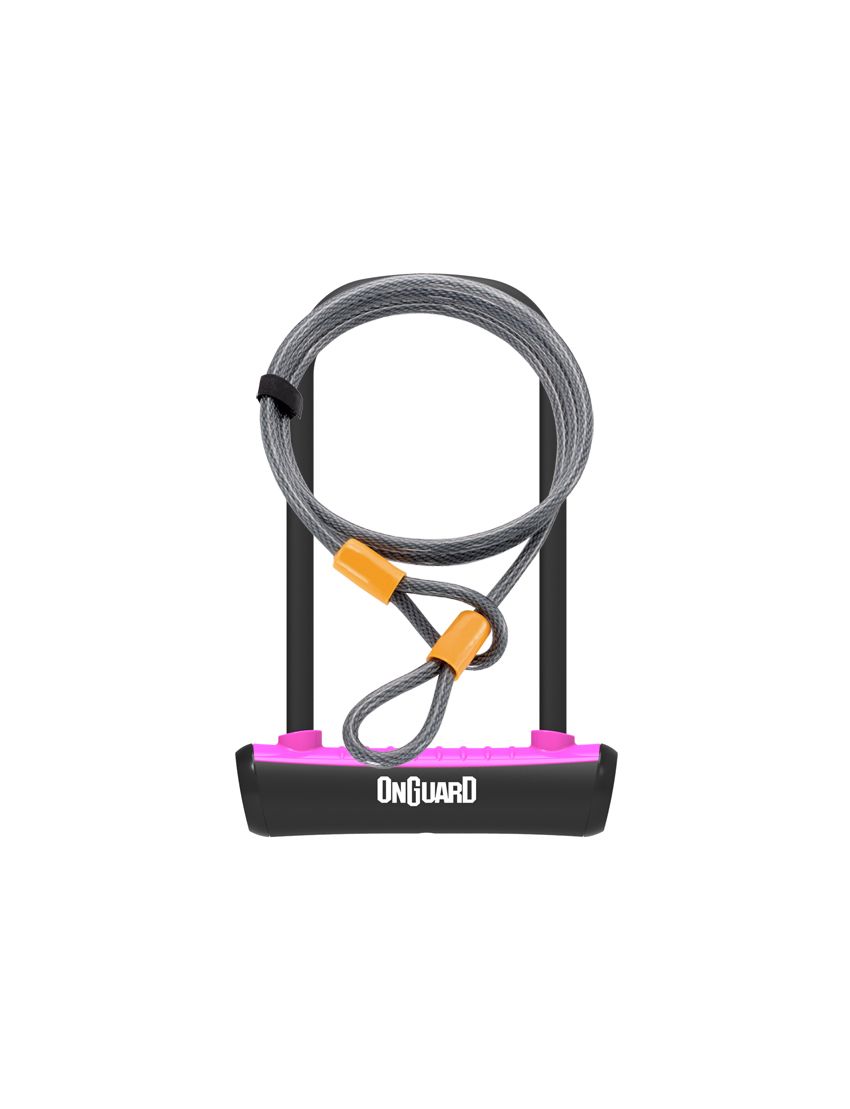 Zapięcie rowerowe ONGUARD NEON 8154PN U-LOCK - 115mm 230mm - uchwyt + 2 x Klucze + linka 10mm 120cm różowe (NEW) 