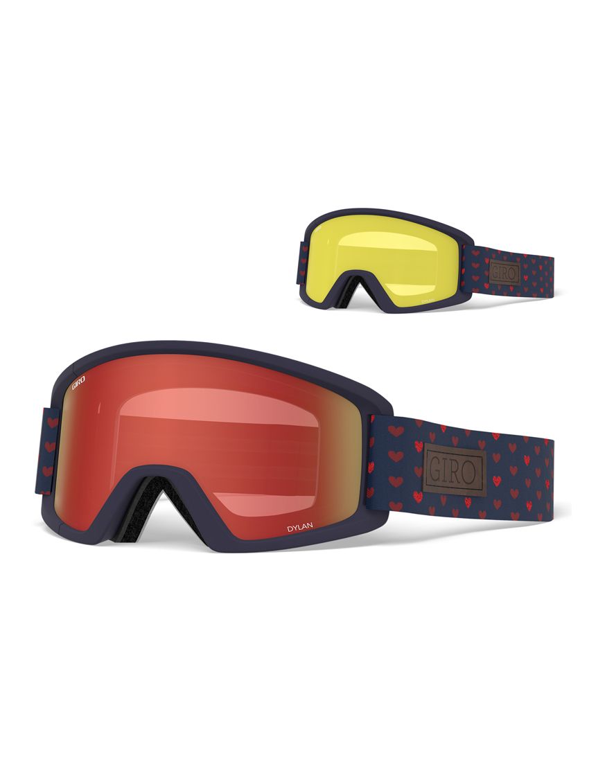 Gogle zimowe GIRO DYLAN HEARTS (Szyba lustrzana kolorowa AMBER SCARLET 39% S2 + Szyba kolorowa YELLOW 86% S0) (NEW 2020) 