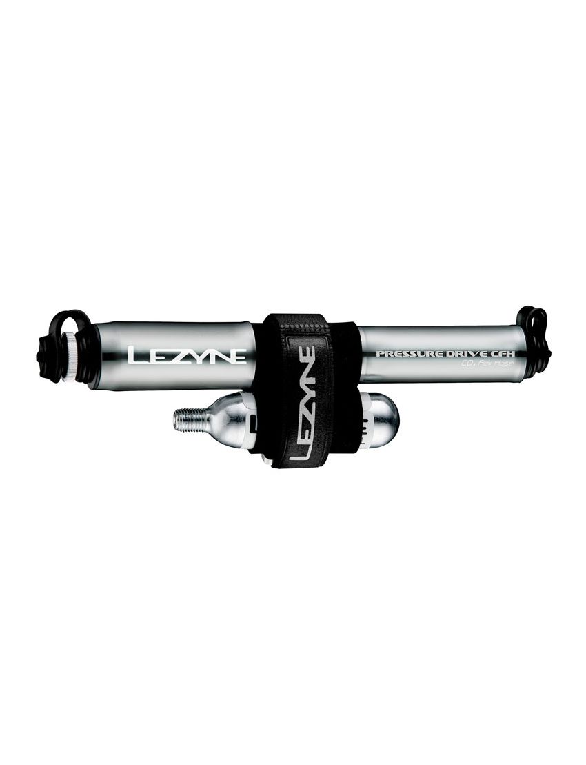 Pompka ręczna LEZYNE PRESSURE DRIVE CFH HP 120psi metalowy przewód CO2 + 1x nabój gazowy 16g grafitowa (NEW) 